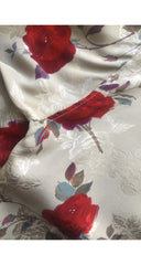 1980s Rose Print Jacquard Silk Dolman Sleeve Blouse