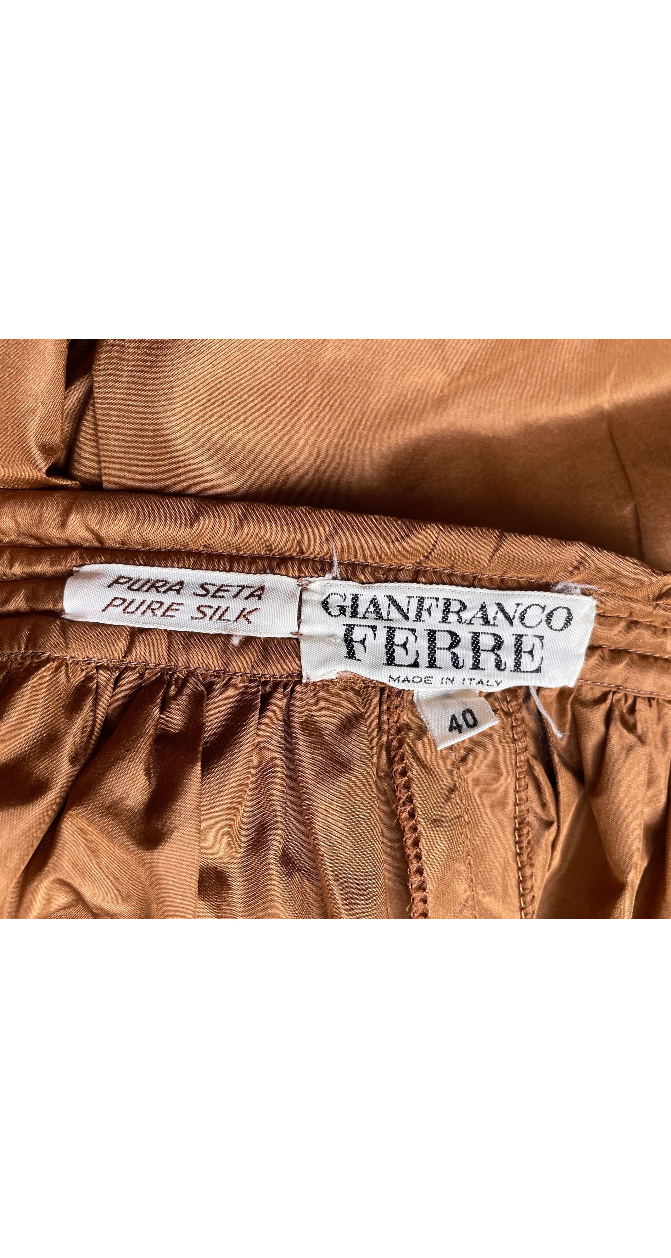 1981 S/S Brown Silk Taffeta Quilted Trim Capri Pants