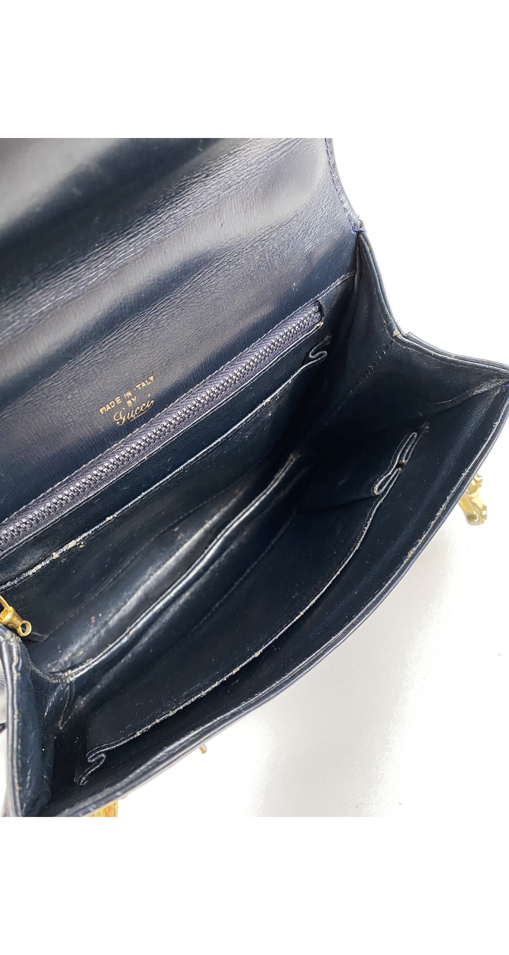 Gucci 1960s Vintage Horsehead Clasp Navy Leather Handbag