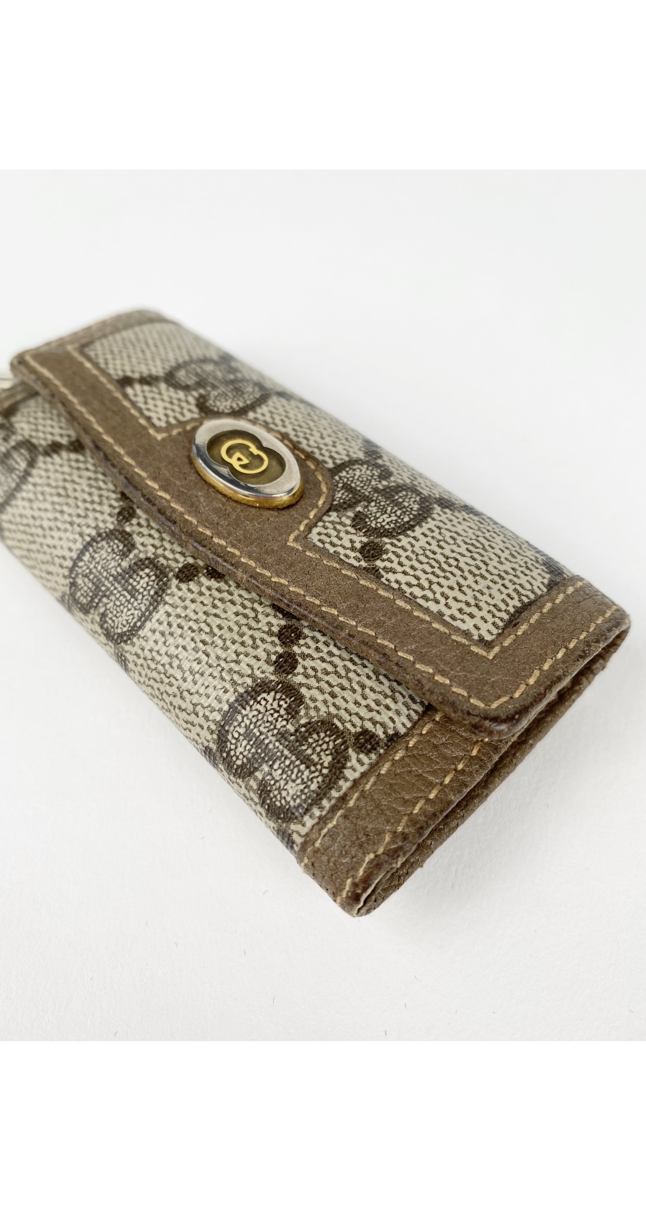 AUTHENTIC Gucci Key case Key holder GG Navy Canvas Leather Vintage Piece🌸🌸