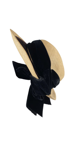 1940s Straw & Black Velvet Hat