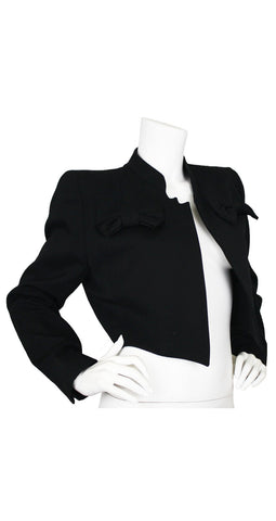 Couture 1980s Black Wool Bow Jacket