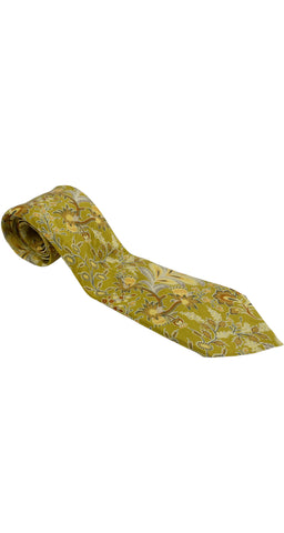 1990s Floral Chartreuse Silk Men's Tie