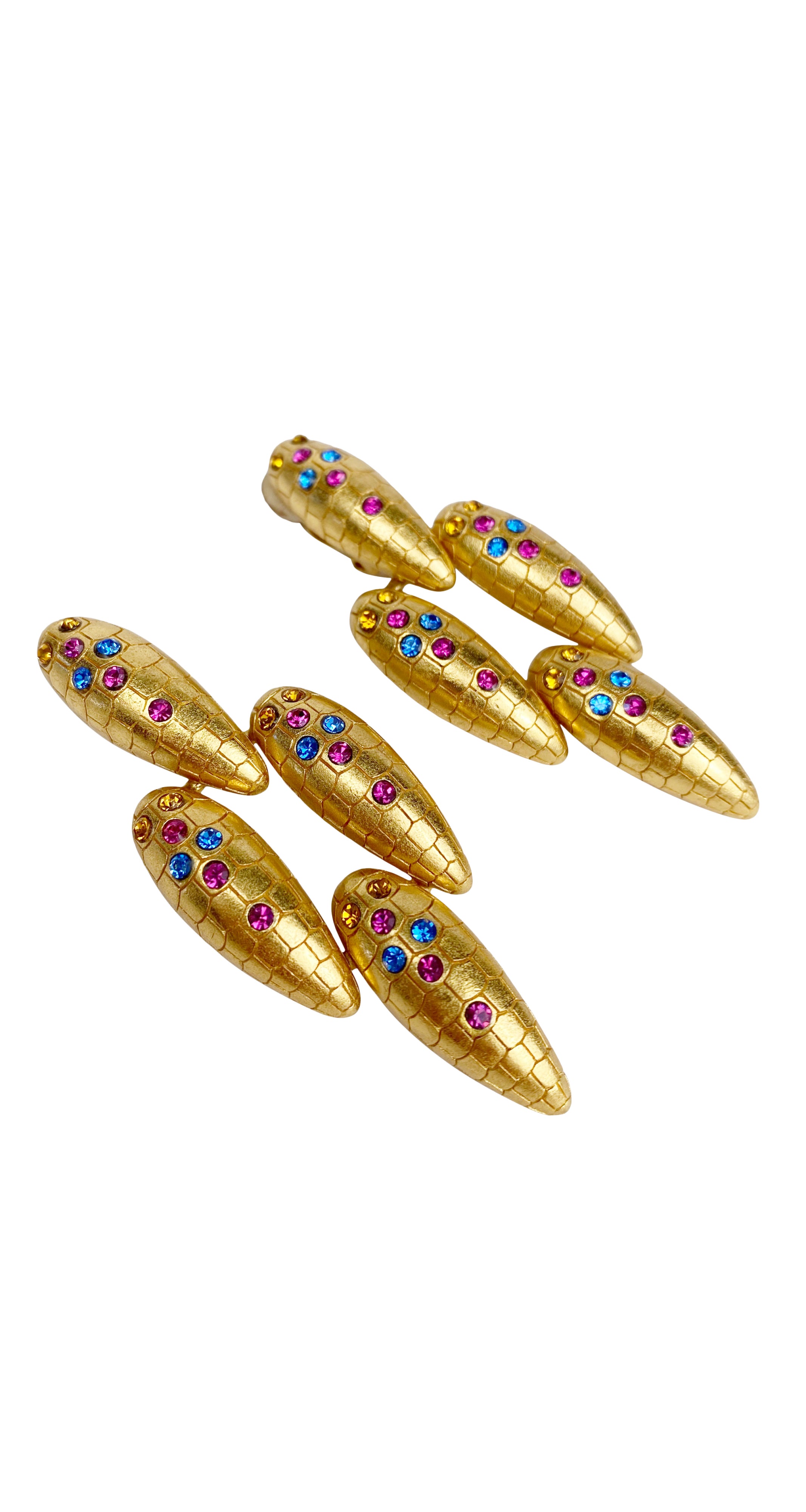 1990s Rhinestone Gold-Tone Clip-On Earrings & Bracelet Set
