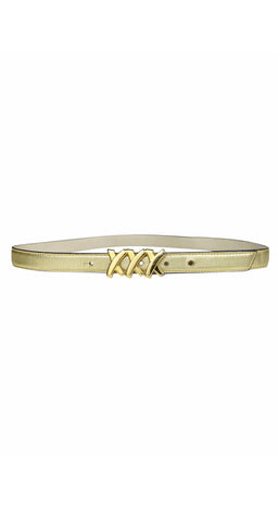 1980s "XXX" Buckle Thin Gold Leather Belt