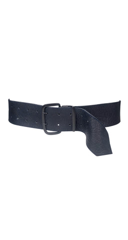 1980s Grainy Navy Leather Pouch Hip Belt
