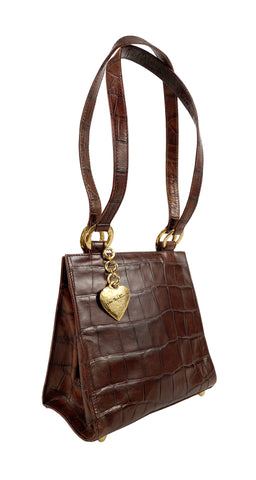 1980s Crocodile Embossed Leather Handbag