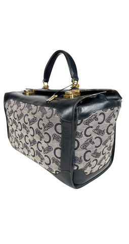 1970s Navy Logo Canvas Leather Trim Cosmetics Case