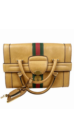 1970s Tan Leather Red & Green Stripe Travel Case