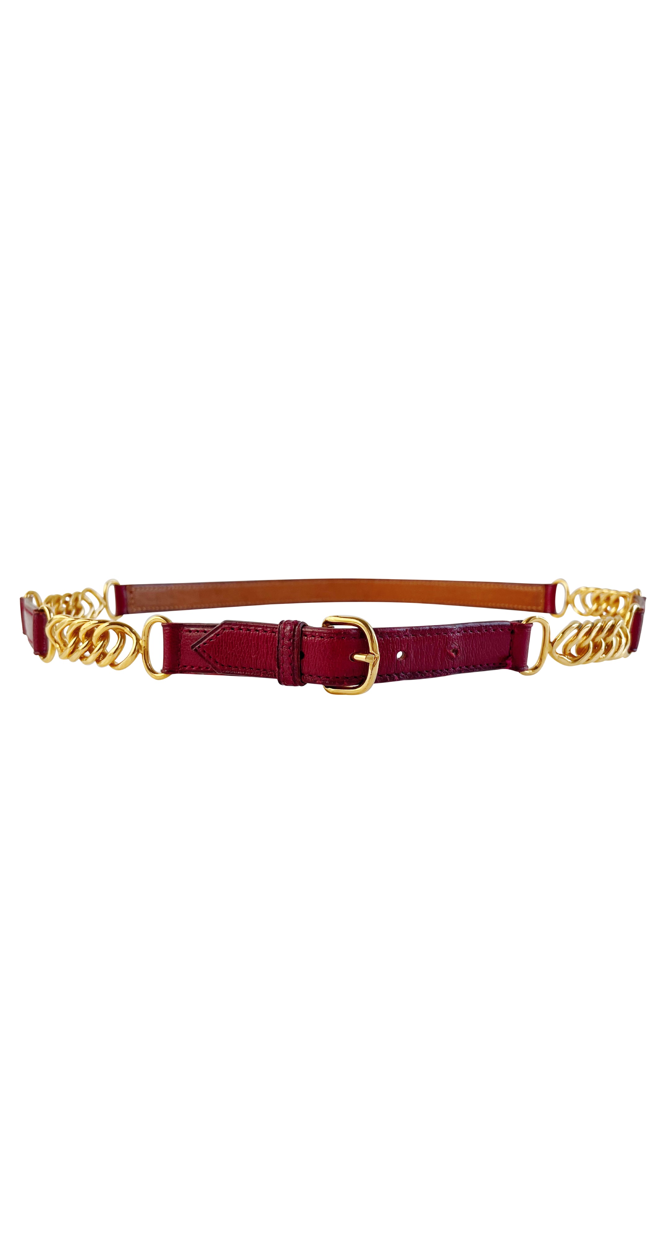 1975 Burgundy Leather Chain Link Thin Belt