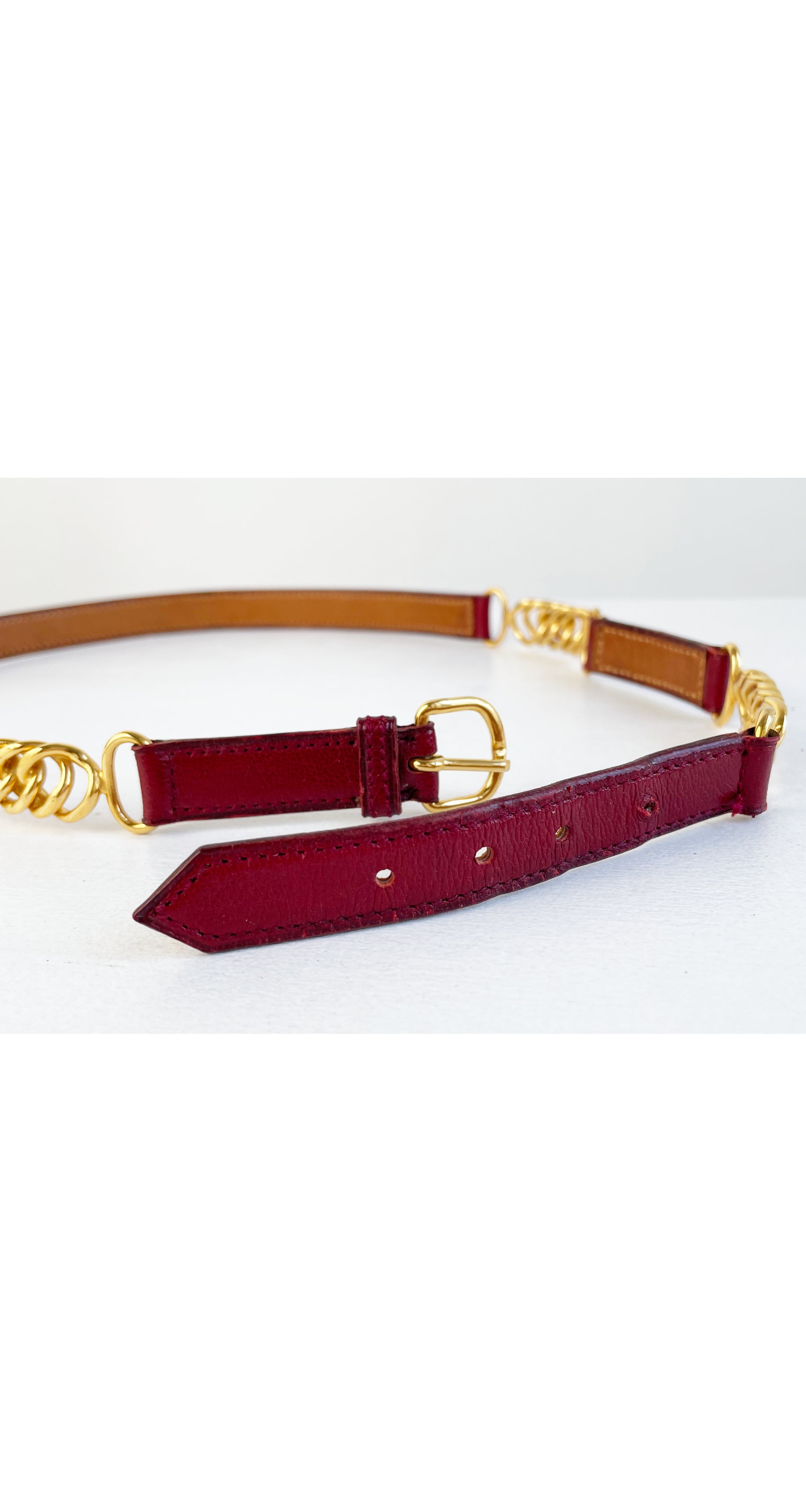 1975 Burgundy Leather Chain Link Thin Belt