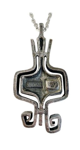 1970s Brutalist Pewter Pendant Chain Link Necklace