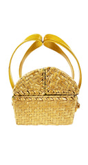 1960s NWT Yellow Wicker Basket Handbag