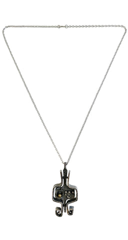 1970s Brutalist Pewter Pendant Chain Link Necklace