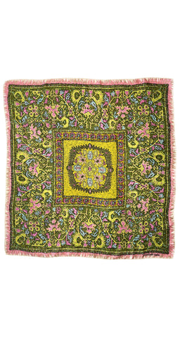 1960s Green Abstract Silk Twill Scarf