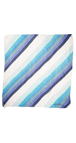1960s Blue Striped Silk Chiffon Scarf