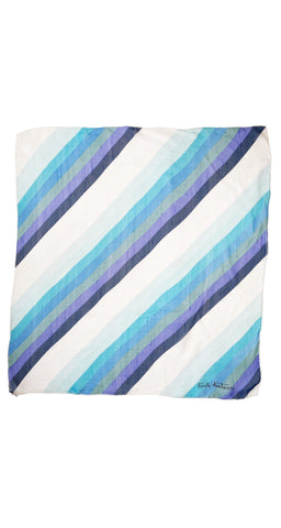 1960s Blue Striped Silk Chiffon Scarf