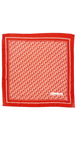 1980s Red & White Monogram Print Silk Scarf