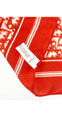 1980s Red & White Monogram Print Silk Scarf