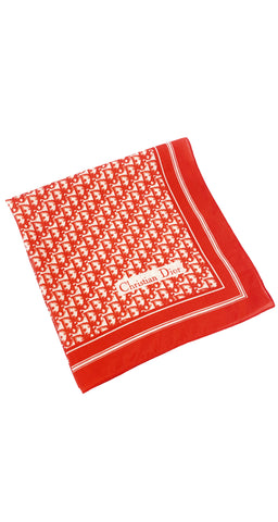 1980s Red & White Monogram Print Silk Scarf