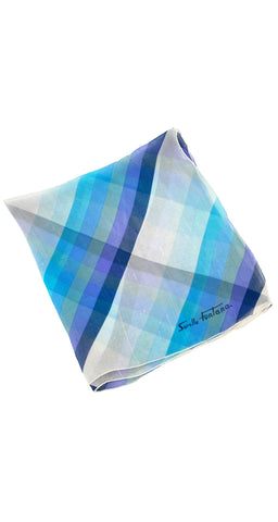 1960s Blue Striped Silk Chiffon Scarf