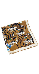 1970s Italian Tiger Floral Print Silk Twill Scarf