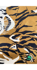 1970s Italian Tiger Floral Print Silk Twill Scarf