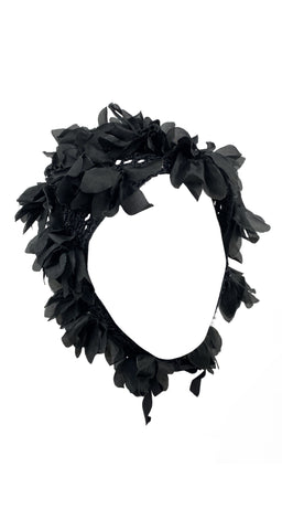 1950s Whimsical Black Flower Petal Head Scarf