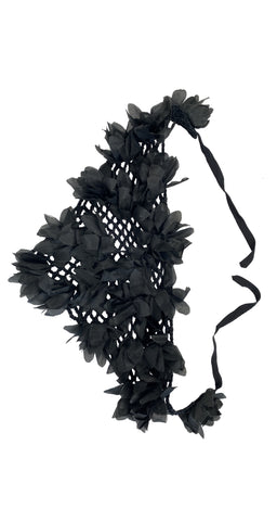 1950s Whimsical Black Flower Petal Head Scarf