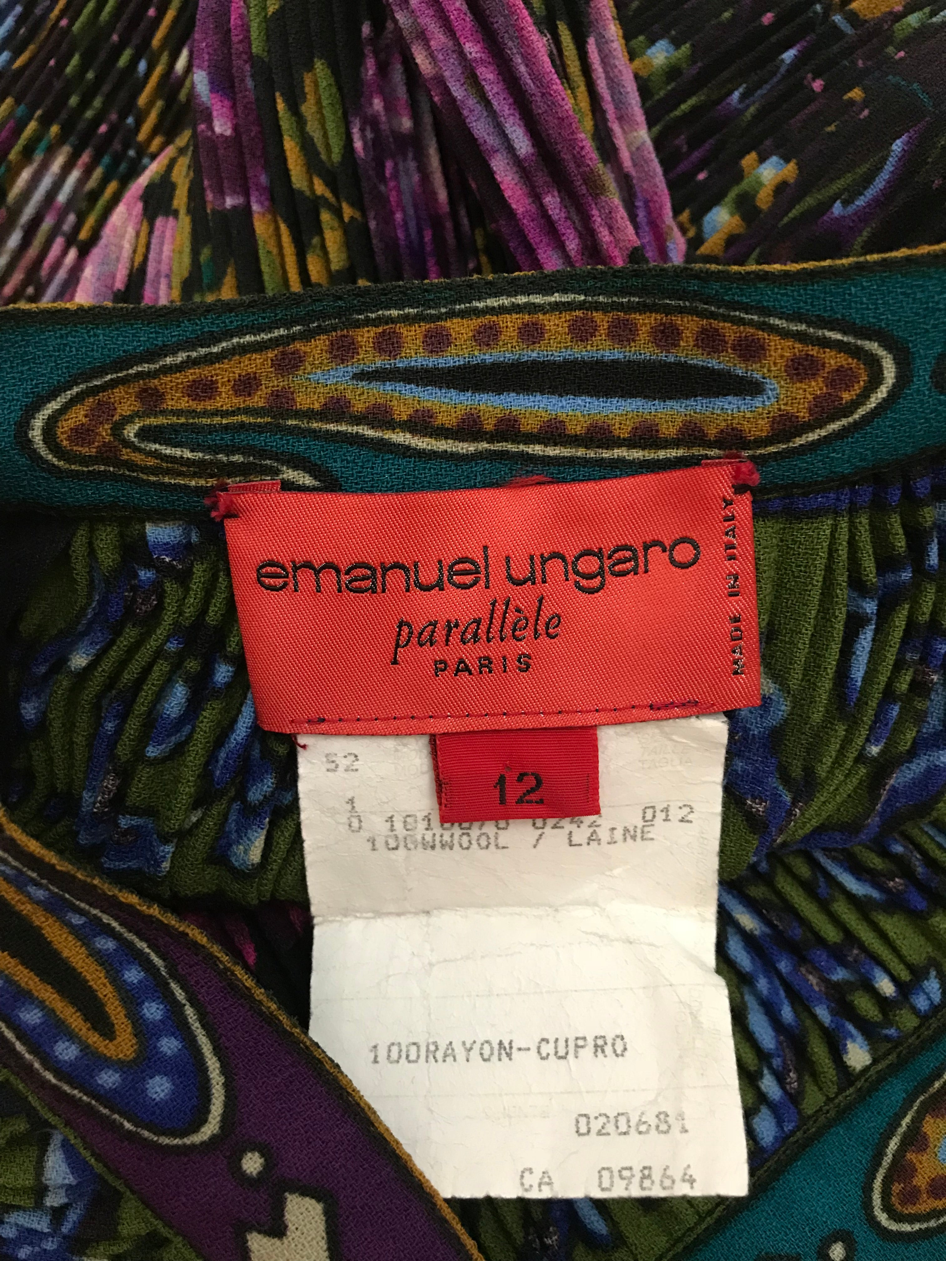 Emanuel Ungaro 1990s Paisley Rose Print Wool Crepe Pleated Midi Skirt ...
