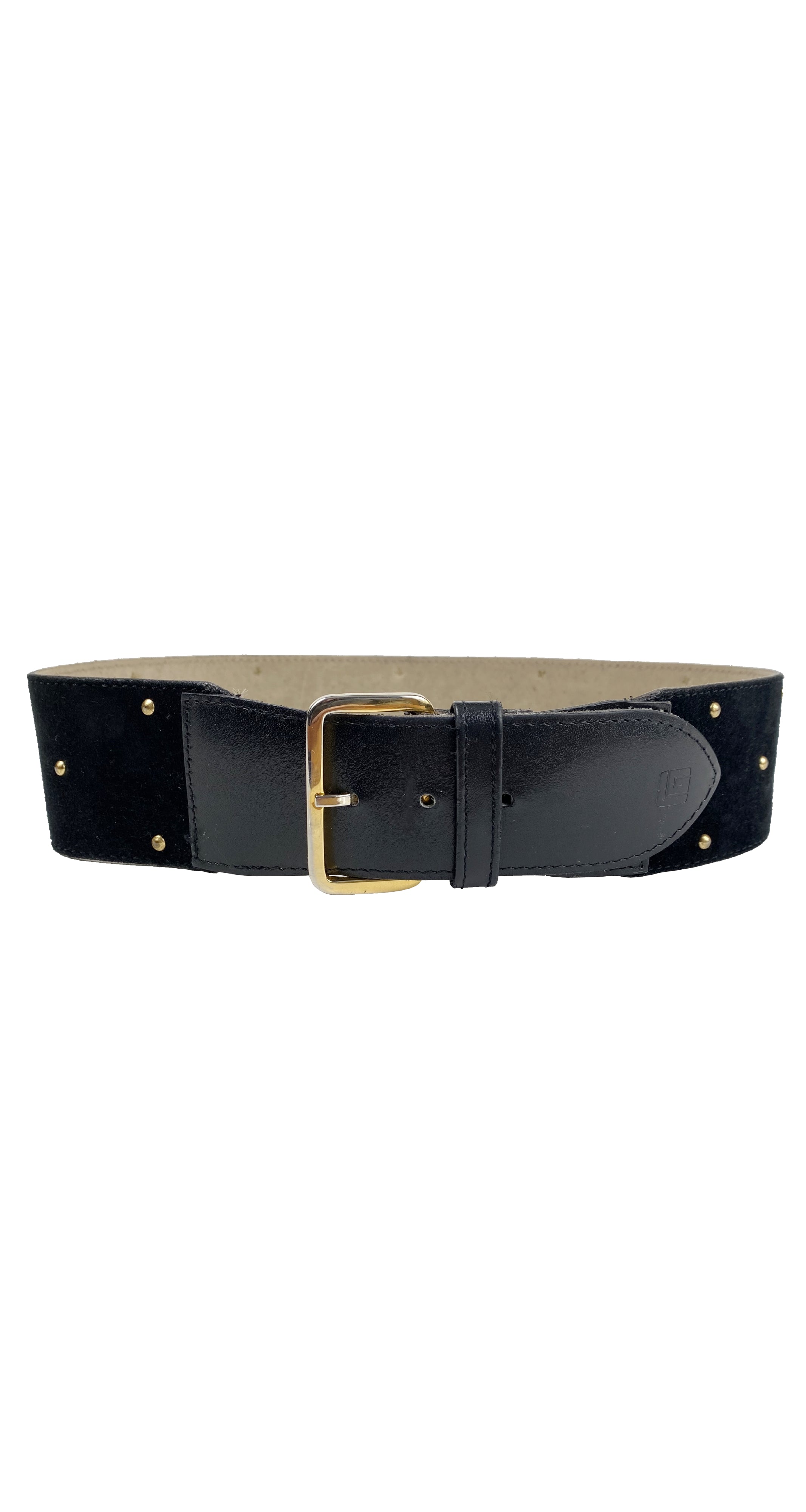 1980s Gold Studded Black Suede Waist Belt