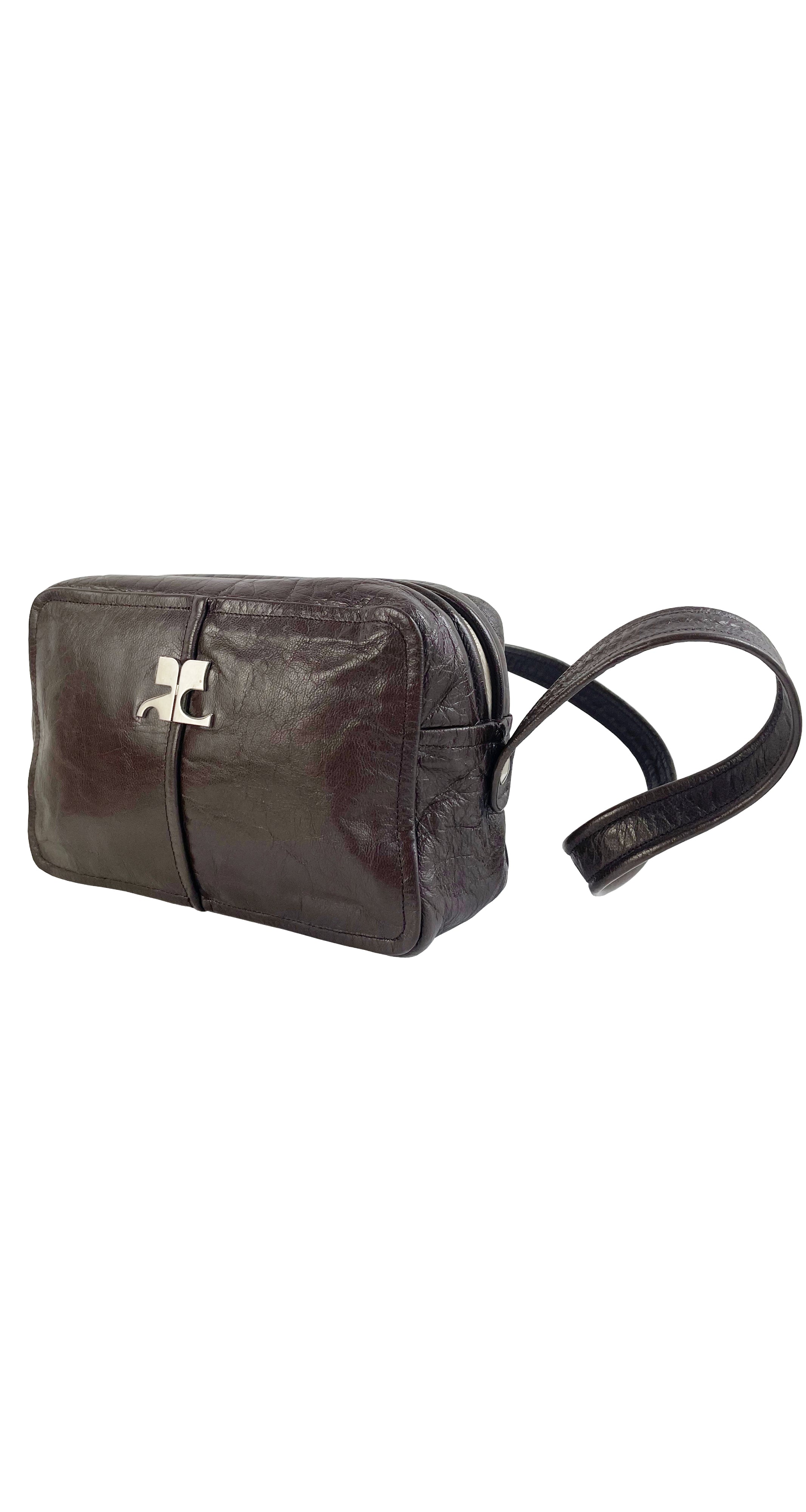 1970s Logo Brown Leather Shoulder Bag