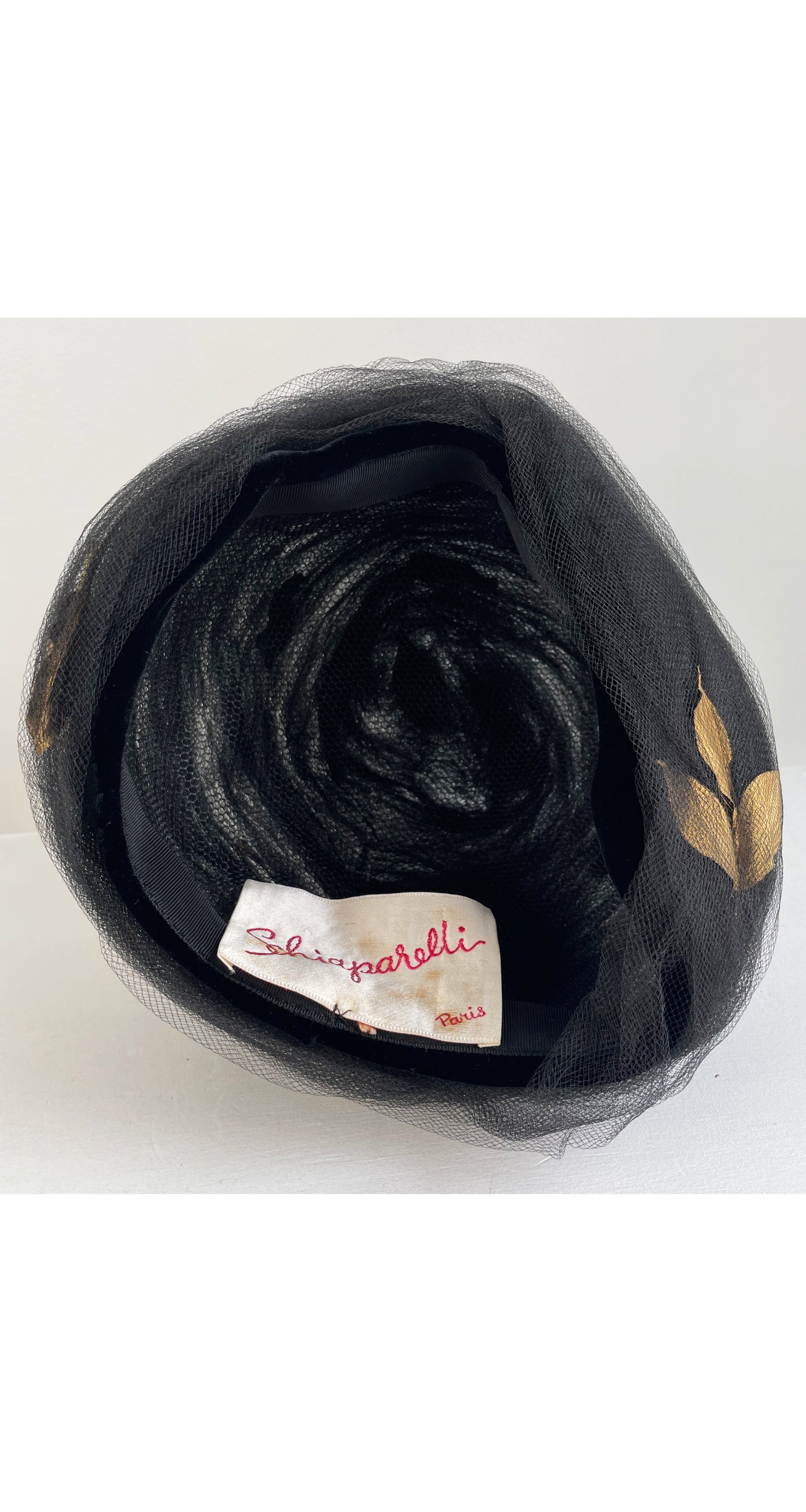 1960s Gold Leaf Black Netted Turban