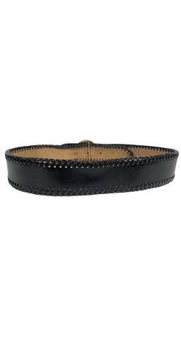 1990s "LET'S LOVE EACH OTHER" Black Whipstitch Leather Belt