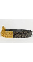 1980s Ornate Gold Buckle Python Skin Belt