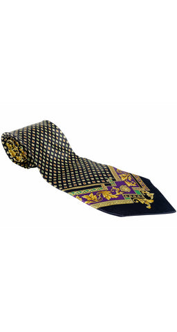 1990s Medusa Geometric Print Black Silk Men's Tie