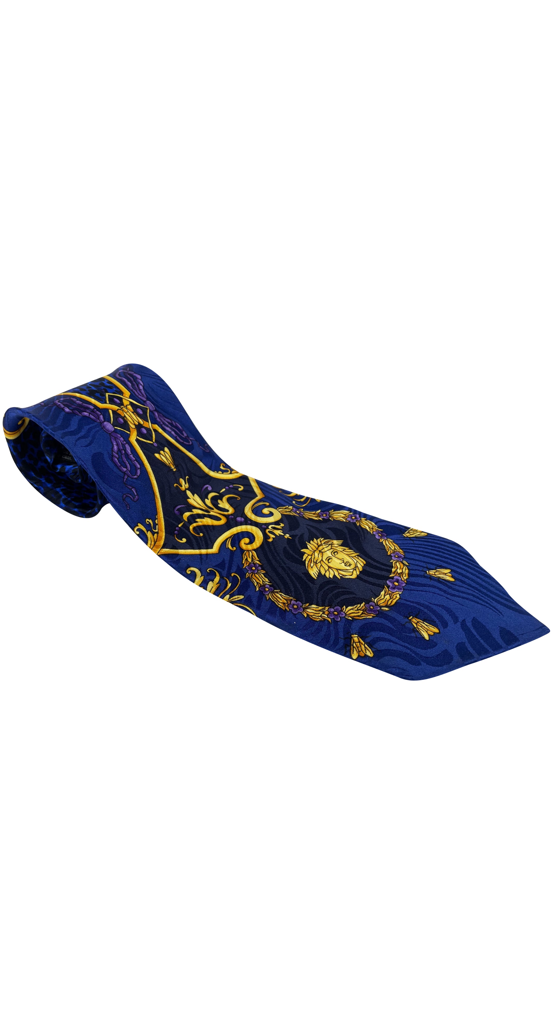 1990s Medusa Leopard Print Blue Silk Men's Tie
