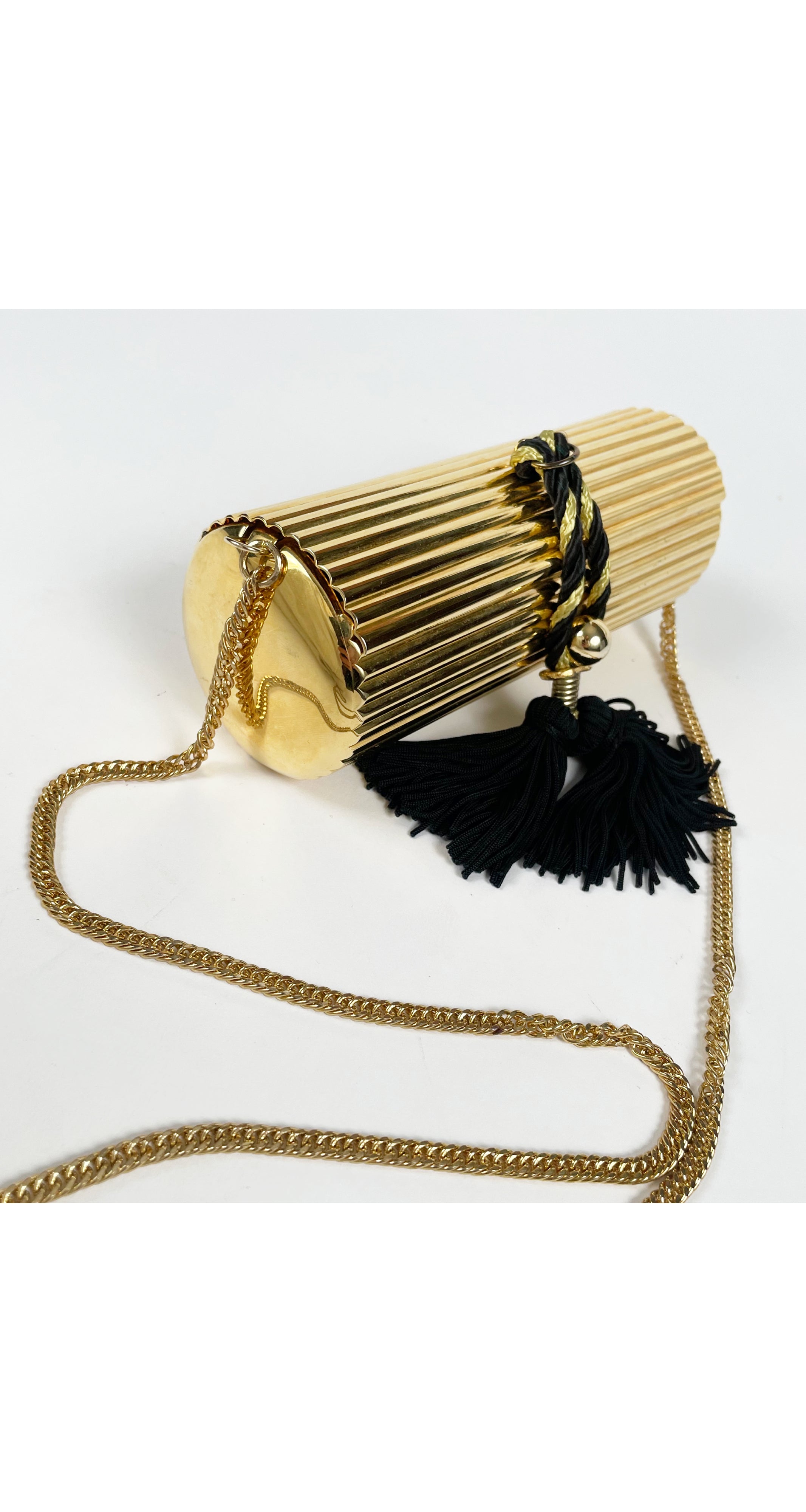 1980s Gold Metal Tassel Minaudière Evening Bag