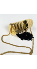 1980s Gold Metal Tassel Minaudière Evening Bag