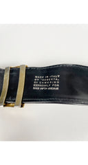 1970s Gold Metal Buckle Black Leather Statement Belt