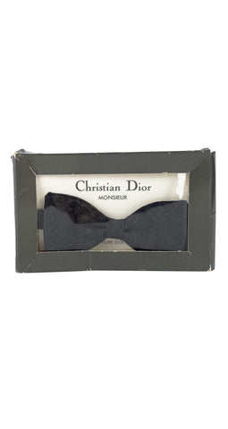 1980s NIB Oblique Black Silk Men's Bow Tie