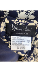1980s Navy & Cream Floral Silk Appliquéd Blouse