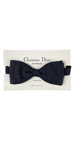 1980s NIB Oblique Black Silk Men's Bow Tie