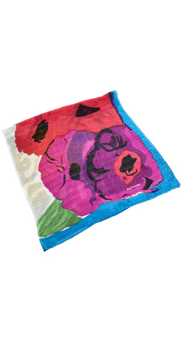 1980s 42" Floral Striped Silk Chiffon Scarf