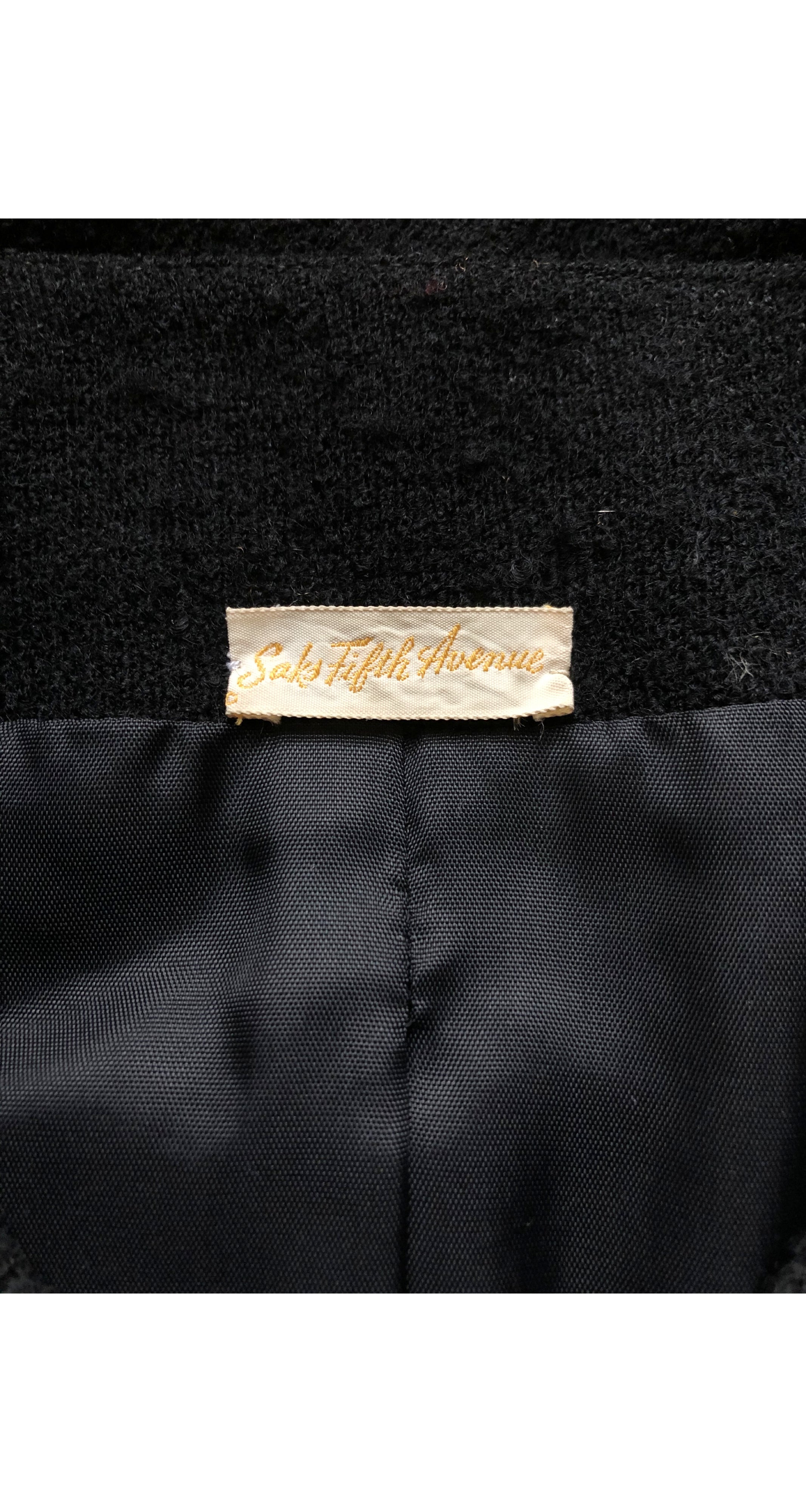 1960s Black Bouclé Wool Fur Cuff Jacket