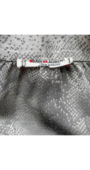 1980s Silver Snakeskin Silk Jacquard Tie-Neck Blouse