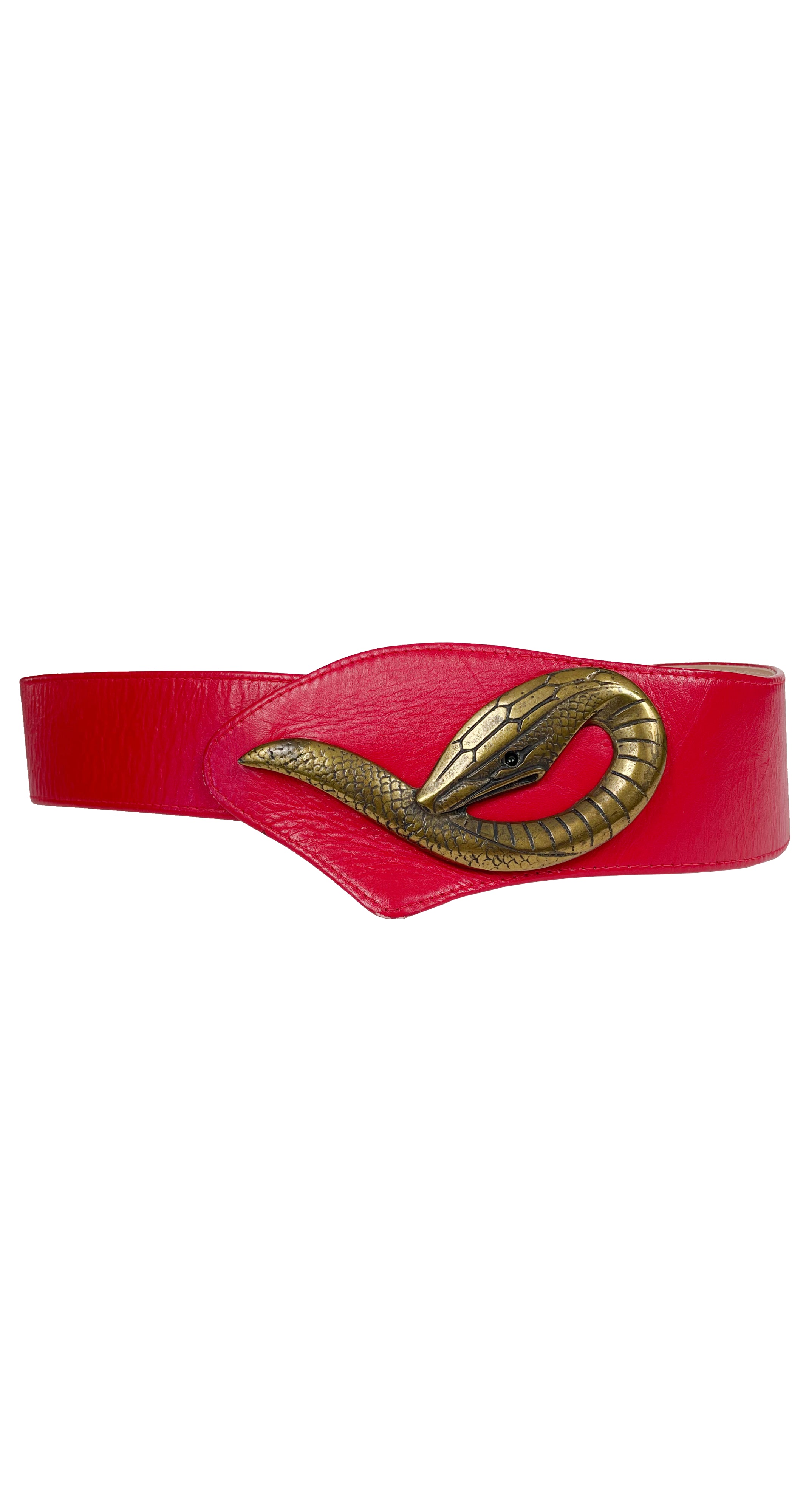 1980s Metal Snake Red Leather Wide Belt