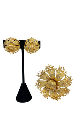 1960s "Cordelia" Gold-Tone Brooch & Clip-On Earring Set