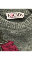 1980s Leaf Appliqué Sage Mohair Sweater