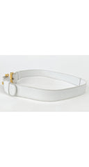 1970s "H" Gold Buckle White Leather Belt
